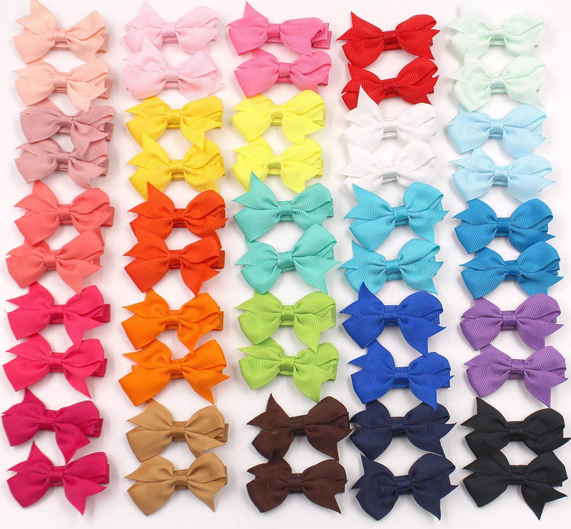 [Australia] - CÉLLOT Baby Hair Clips 50Pcs Tiny 2" Baby Hair Bows Fully Covered Barrettes Clips for Baby Girls Infants and Toddlers,25 Colors in Pairs 