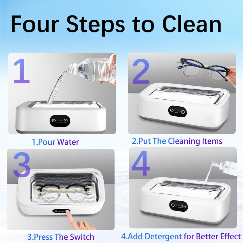 [Australia] - Jewelry Cleaning Ultrasonic Machine with 3 Modes Timer, 40W 22oz (640ml) 49KHz Portable Professional Jewelry Cleaning Ultrasonic Eyeglass Cleaner for Watches, Dentures, Ring, Razor,Makeup Brush White 