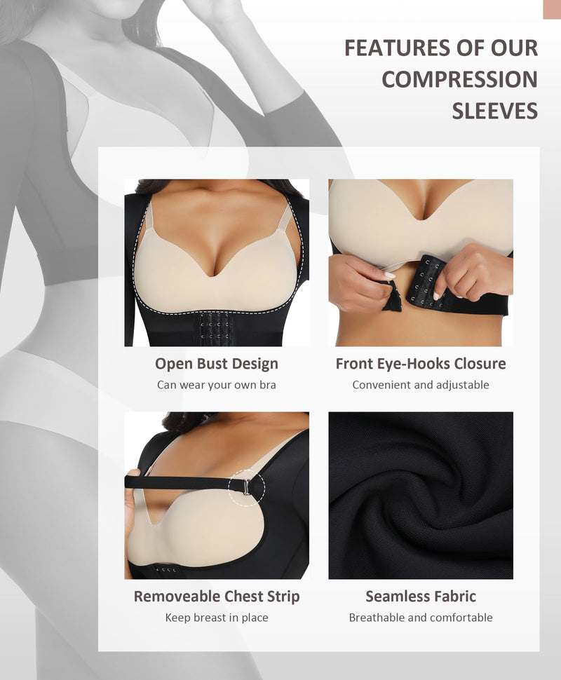 [Australia] - FeelinGirl Upper Arm Shaper for Women Faja Post Surgery Slimming Compression Sleeves Arm Lipo Compression Garments Medium Black 
