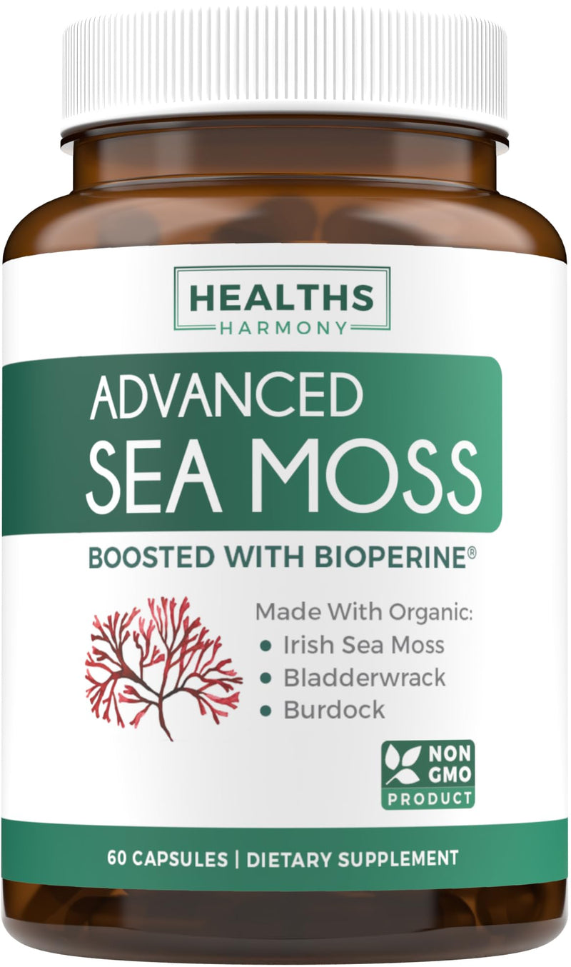 Bundle of Thyroid Support & Sea Moss - Sea Moss Thyroid Care Pack - Thyroid Support with Iodine (120 Caps) & Irish Sea Moss Capsules - Raw Vegan Supplement with BioPerine (Non-GMO & Organic)