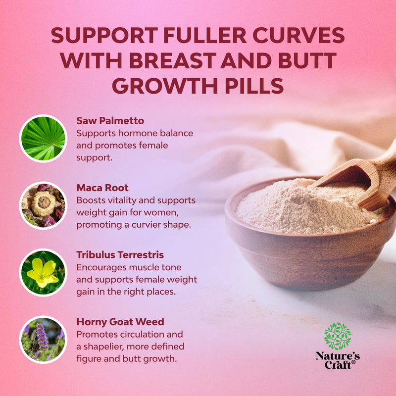Bundle of G-Curve Butt and Breast Growth Capsules - Horny Goat Weed Muira Puama & Maca Root and Saw Palmetto for Women - DHT Blocker Hair Vitamins for Hair Loss Supplement with Maca Root & Biotin