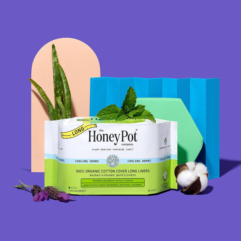 [Australia] - The Honey Pot Company - Herbal Panty Liners for Women - Long Panty Liners - Infused w/Essential Oils for Cooling Effect & Organic Cotton Cover - Feminine Care - FSA & HSA Eligible - 30 ct Long Liners 