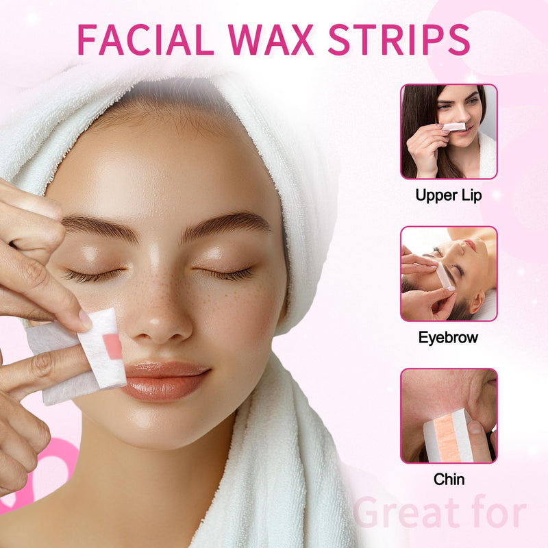 [Australia] - 48 PCS Facial Wax Strips with Rose Extract - Gentle Hair Removal for Face & Body for Women - At Home Waxing Kit with 6 Calming Oil Wipes for Sensitive Skin, Eyebrows, Upper Lip, Bikini Rose pink 1 Count (Pack of 48) 
