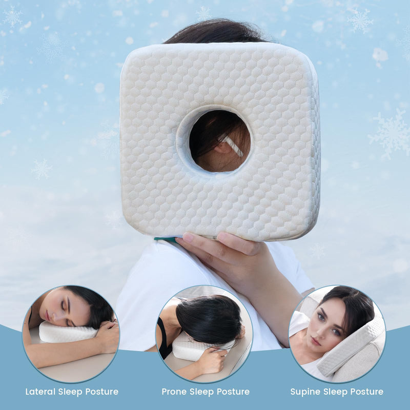 [Australia] - Ear Pillow with Ear Piercing for Side Sleeping, Ear Hole Memory Foam Donut Pillows for Ear Pain CNH Earring Pierced Pillow, Square, White Square-white 