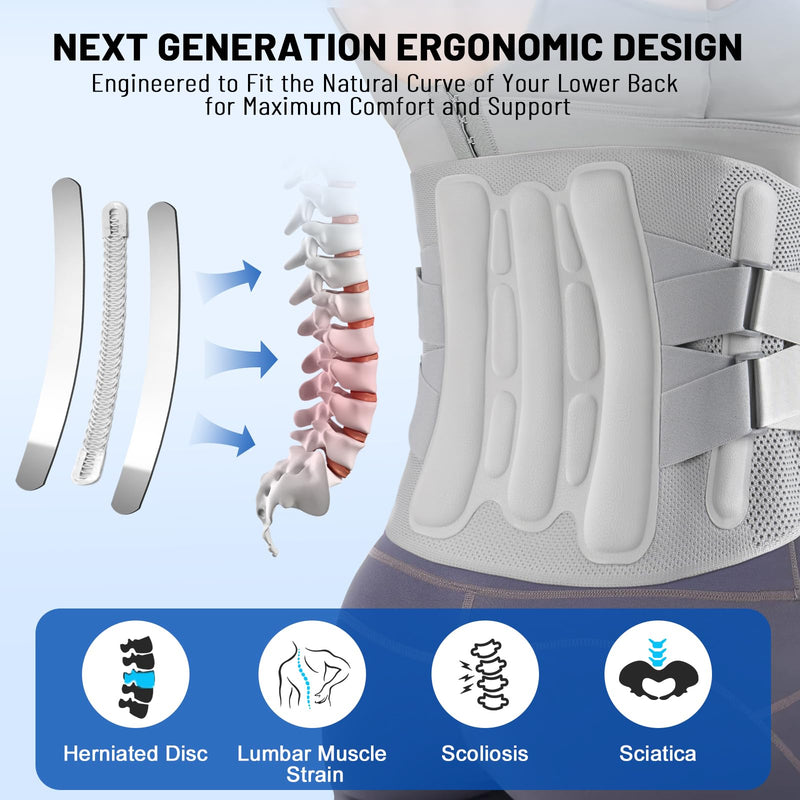 [Australia] - Adjustable Back Brace-Size S (Belly 23.6-29.5 in), 360°Support with 4 Steel Stays & Spring,Removable Triangle Pad,Ideal for Office,Gym,and Driving for Men/Women. Small 