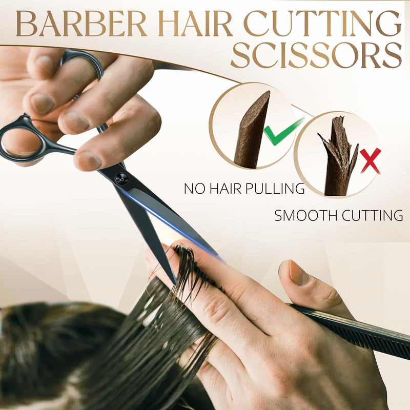 6.0 Inch Black Professional Hair Cutting Scissors and Thinning Shears Kit - 6” SUS440A Stainless Steel Hair Shears, Barber Scissors - Hair Cutting Kit for Salon & Home Use