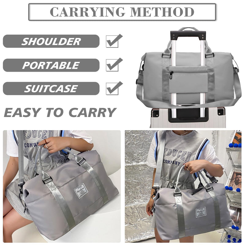 INVODA Travel Duffel Bag Sports Tote Gym Bag Shoulder Weekender Overnight Bag Carry on Travel Bag for Women (grey)