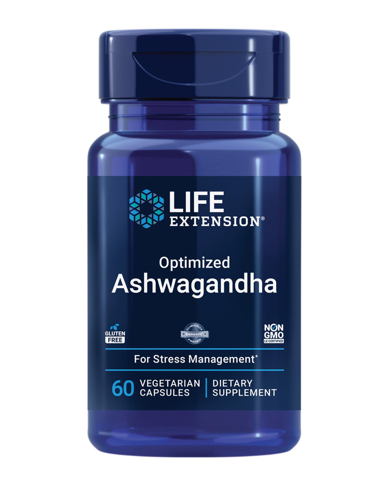 Life Extension Vitamin D3 5000 IU, Ashwagandha - Stress Relief, Focus, Memory, Mood Support - Non-GMO Supplement Bundle 60 Count (Pack of 1) Vitamin D3 + Herbal Supplement, 00888