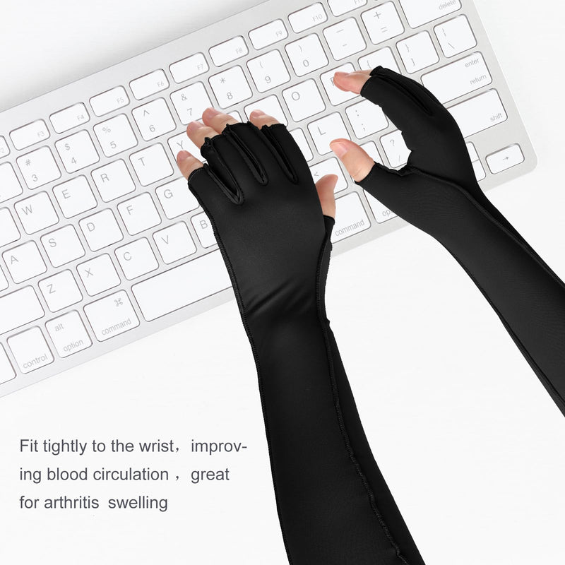 Janmercy 3 Pairs Arthritis Compression Gloves Women Men for Carpal Tunnel Pain Rheumatoid, Fingerless Gloves(Extended,Black) Extended Black
