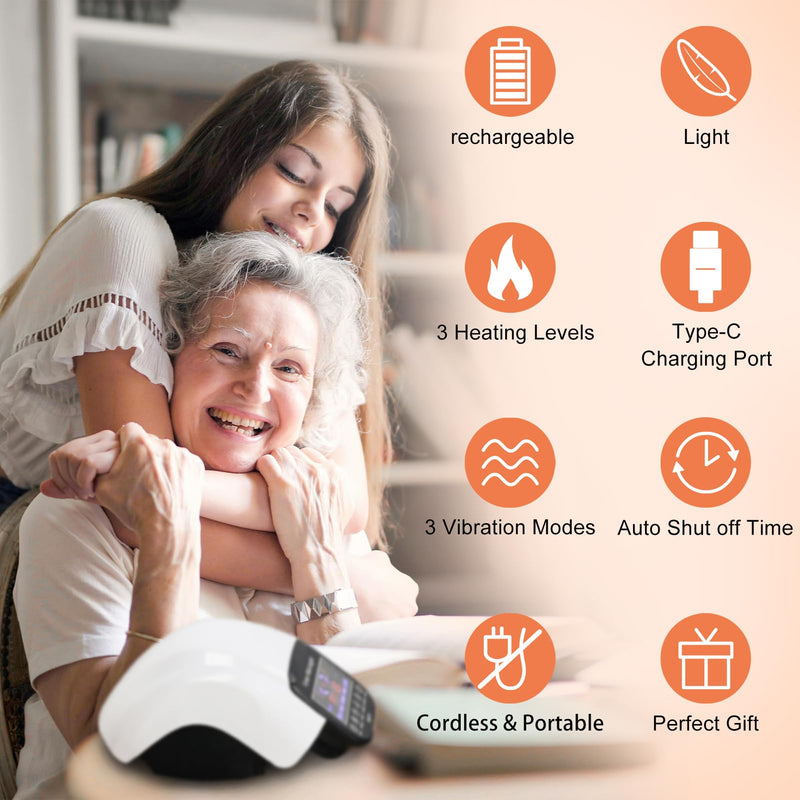 [Australia] - Knee Massager, Cordless Massager with Heat and Compression LED Screen Wearable Infrared Vibration Rechargeable Electronic Massage for Joint Pain Injury Swelling Stiffness, 1.0 Count 