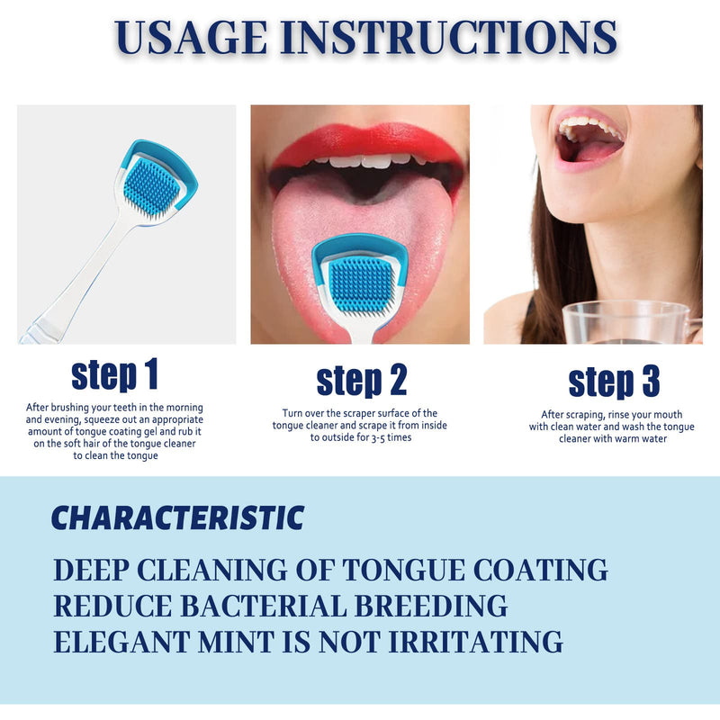 [Australia] - Tongue Cleaning Gel Set, Tongue Cleaner Gel with Tongue Brush, Easy to Use for Adults Kids, Tongue Scraper Scrubber for Adults with Cleaning Gel 