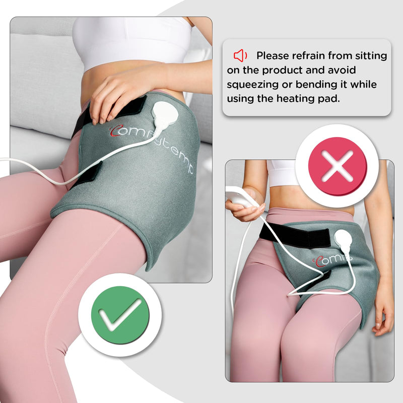 Comfytemp Hip Heating Pad Hip Brace, Electric Heat Pad, FSA Eligible, (S/M) | HSA Approved, Birthday Gifts for Mom Women Dad Men, Heating Pad for Lower Back, Legs, Thigh Buttock, Machine Washable, Grey Gray Medium