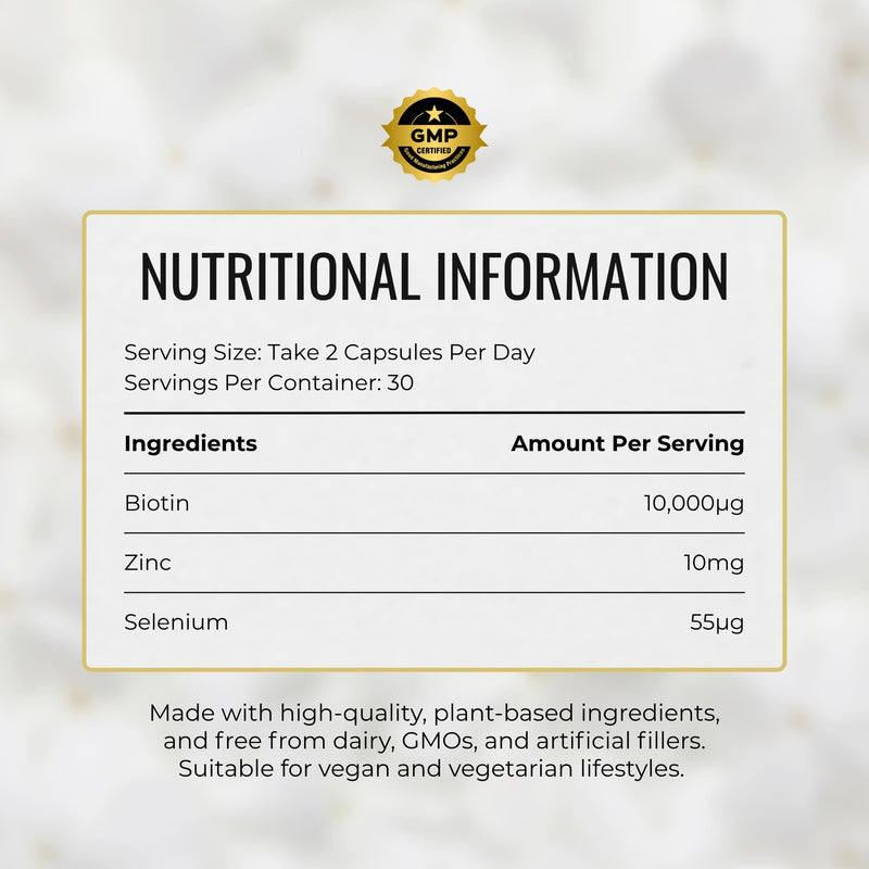 Biotin 10.000mcg | Hair, Nails & Skin Capsules | Pure, Organic, Vegan, 60 Capsules | No Added Fillers Binders Or Artificial Ingedients