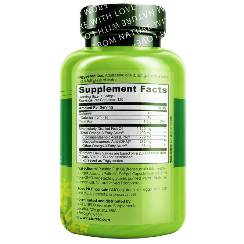 [Australia] - NATURELO Burpless Omega 3 Fish Oil Supplement - 1100mg Triglyceride Omega-3, EPA + DHA, Liquid Fish Oil Omega 3 for Heart, Eye, Brain, Joint Health - 120 Softgels, 4 Months Supply Omega 3 Softgels 120 Count (Pack of 1) 