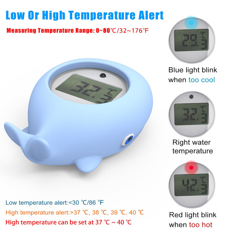 Baby Bath Thermometer with LED Display and Temperature Warning, Digital Room Thermometer & Fahrenheit Water Temperature Thermometer, Infant Bath Toys Floating Toy Safety Thermometer for Kids Newborn Blue