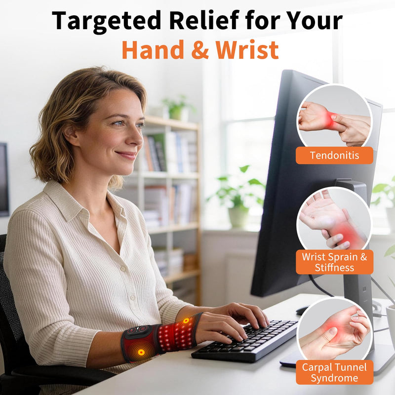 Cordless Wrist Heating Pad with Massage & Red Light, Heated Wrist Brace for Carpal Tunnel Relief, Arthritis Pain, Tendonitis, Rechargeable Wrist Massager for Office, Home, Travel