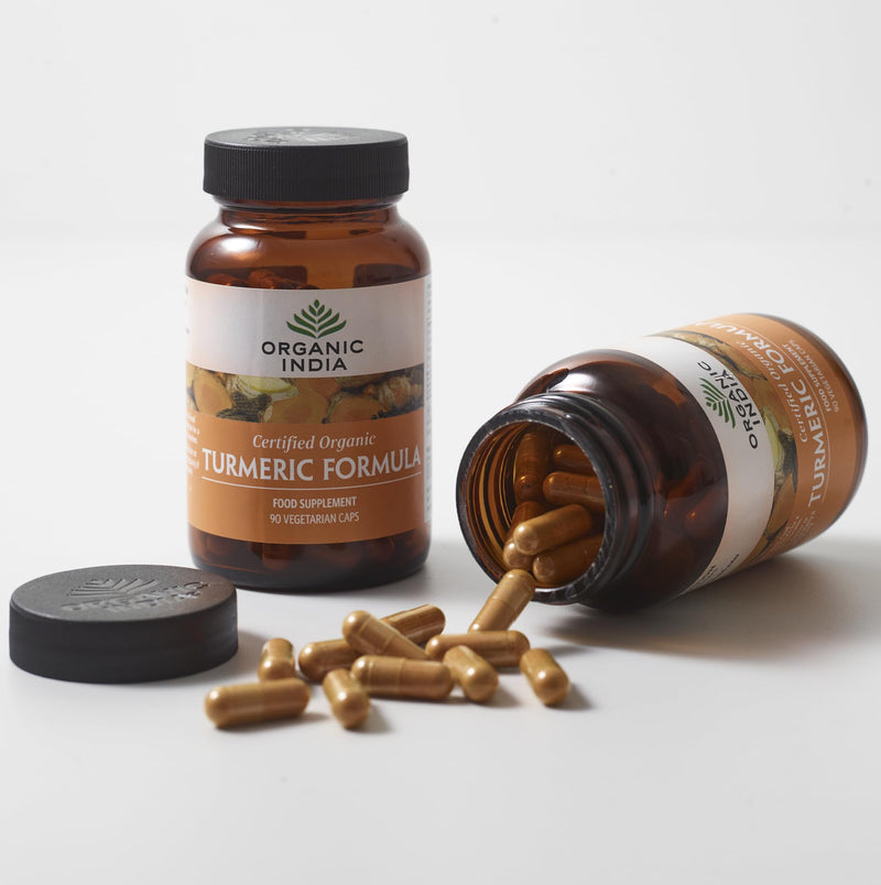 Organic India Turmeric Formula - Organic Turmeric Root with Curcumin Extract & Trikatu - Supports Inflammation Balance & Absorption - Supplements for Men & Women - Vegan & Additive Free - 90 Capsules