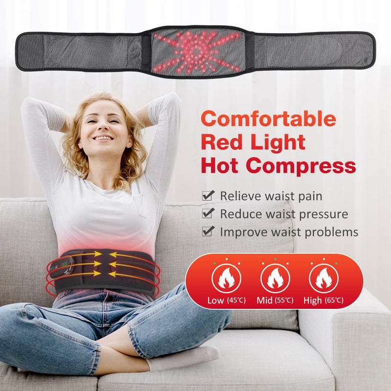 Cordless Massage Heating Pad for Back Lumbar Abdomen, 103 Red Light Beads, 3 Heat & 3 Vibration Modes, 5000mAh Battery, Waist Heated Brace Belt for Period Cramps
