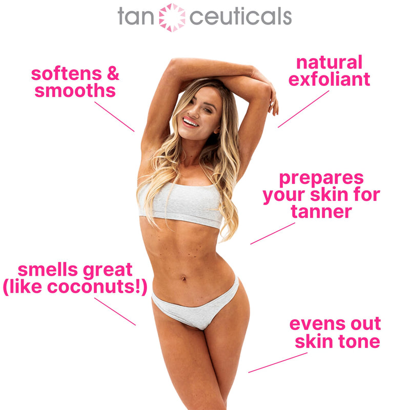 Pre-Tan Exfoliator Scrub - Smooth, Soften & Prepare Your Skin - Naturally Exfoliating Apricot - Enriched with Acai Berry & Vitamin E - Coconut Scent, 6 FL oz