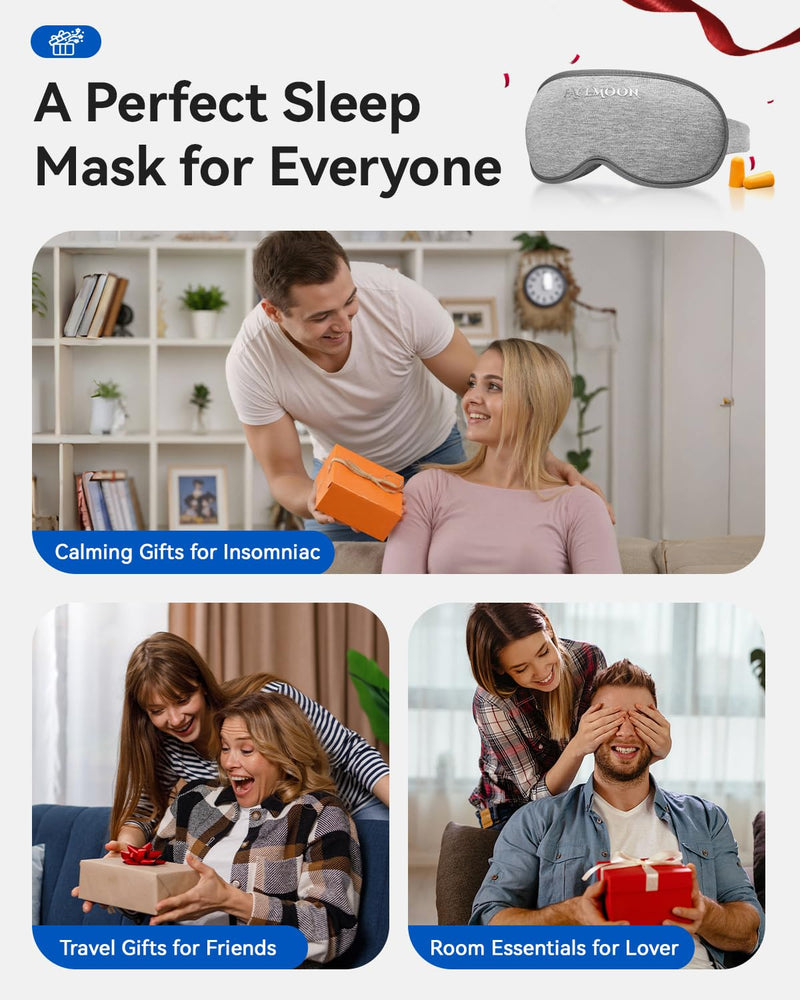 [Australia] - Weighted Eye Mask for Sleeping - Blackout Sleep Mask for Women Men, FACEMOON Lash Extension Eye Covers, Memory Foam, 3D Contoured, Airplane Travel Essentials, Blindfold for Meditation(Gray) Grey 