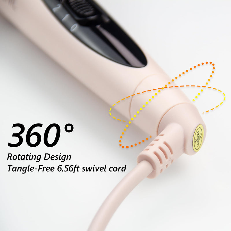 [Australia] - ANGENIL Thermal Hair Brush - Heated Hair Comb for Women, 1.5 inch Volumizer and Straightener, Tourmaline Ceramic Curling Iron, Detachable, Frizz-Free, Negative Ion, Dual Voltage, Beachwave, Pink 