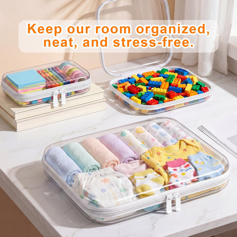 Clear Hard Shell Storage Bag 3 Pcs Waterproof PET Travel Cosmetic Organizer | Multi-size Plastic Zipper Pouch Crush-proof Makeup Box Fits Cosmetics,Toiletries for Travel,Home,Outdoors