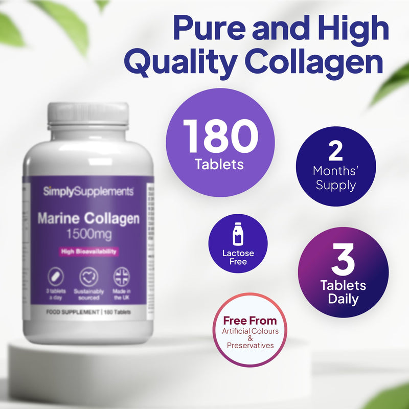 High Strength Marine Collagen | Supports Healthy Skin, Joints & Bones | with Vitamin C for Collagen Formation | 180 Tablets = 60 Days’ Supply | Made in The UK in Accordance with GMP Standards. Unflavoured 1 count (Pack of 180)