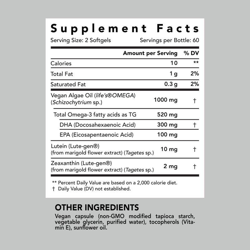 AMANDEAN EYEDEAL Lutein & Zeaxanthin + Vegan Omega-3 Eye Vitamins, 120ct | Lutein and zeaxanthin supplement, 10mg + 2mg from marigold, plus algal DHA & EPA; vegan; vision