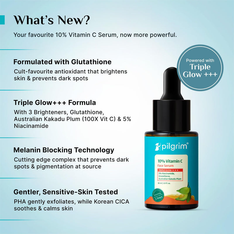 10% Vitamin C Face Serum by Pilgrim | Anti Aging Facial Serum with 5% Niacinamide & Kakadu Plum | Reduces Fine Lines, Smooths Skin Texture & Improves Radiance | 1.01 Fl Oz (30ml) 10% Vitamin C