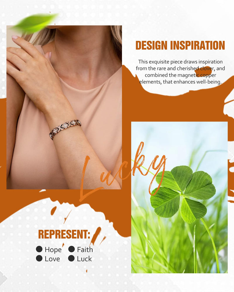 [Australia] - Women's Pure Copper Bracelet, Ultra Strength Magnetic Copper Bracelets for Women Four-leaf Clover (Copper) 