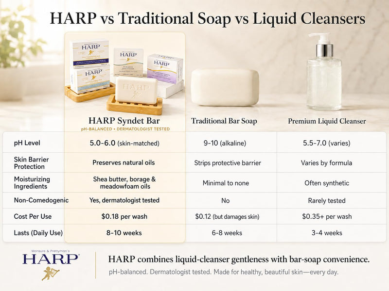 HARP® Anti-Aging Body Wash Bar with Retinol – pH Balanced Syndet Cleanser, Fragrance Free, Soap-Free & No Lye, Non-Comedogenic, With Niacinamide, Hyaluronic Acid & Vitamin E, 3-5oz Bars. Anti-Aging - Fragrance Free 3 Bars