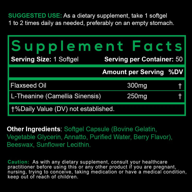 [Australia] - Smarter L-Theanine 250mg Supplement, in Non-GMO Flaxseed Oil, 50 Liquid Softgels 1 
