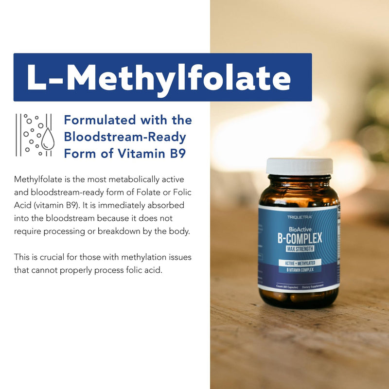 BioActive Vitamin B Complex - Blood Stream Ready, Methylated B Complex - Featuring Methylfolate, 3 BioActive Forms of B12, BenfoPure® B1 & Pantesin® B5 - 12 B Vitamins in Clinical Doses - 60 Servings 60 Count (Pack of 1)
