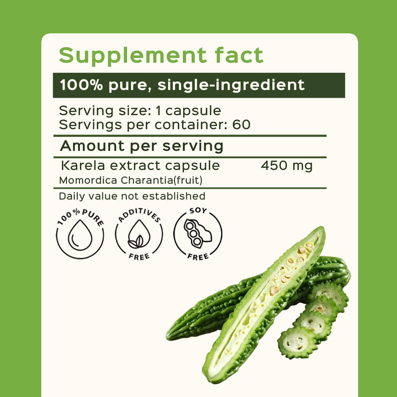 [Australia] - bixa BOTANICAL Bitter Melon Extract | Karela | Momordica Charantia 450 mg Vegitarian Capsules| Gluten Free, Non-GMO, Steam Sterlized, Vegan, 100% Pure. (60 Count (Pack of 1)) 60 Count (Pack of 1) 