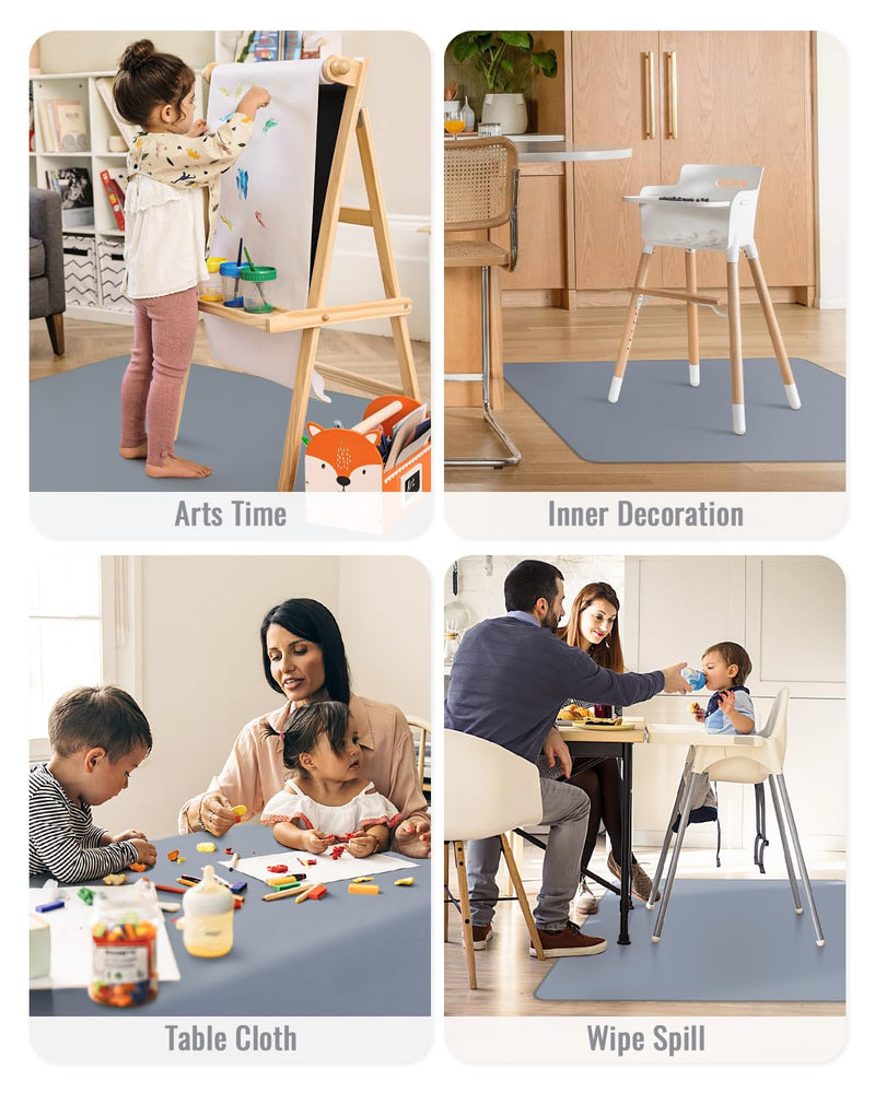 [Australia] - Blissful Diary Baby Splat Mat for Under High Chair, 50.4 x 50.4 Inch Wipeable Splash Mat, Waterproof and Washable, Anti-Slip Floor Protector, Gray 
