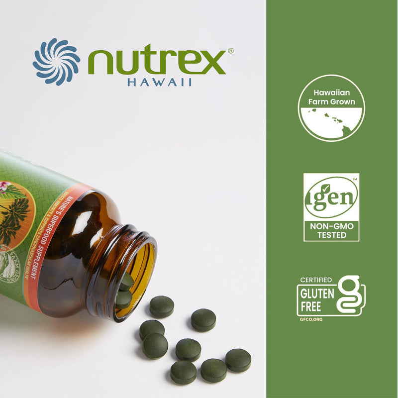 Nutrex Hawaii Spirulina – Pure Hawaiian Spirulina Tablets with Natural Protein and Iron, Nutrient-Rich Microalgae. 200 Vegan Tablets with 500 mg spirulina
