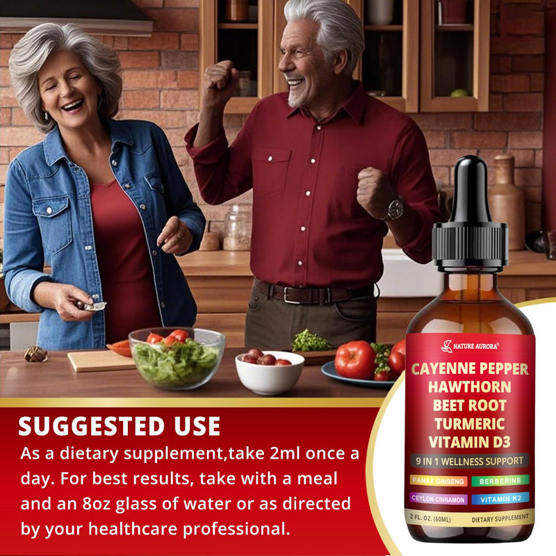 [Australia] - 9 in1 Cayenne Pepper Liquid Drops - Cayenne Pepper Extract Drops Supplement Liquid + Hawthorn Berry, Beetroot, Turmeric, Vitamin K2 & D3 - Digestion, Immune and Circulation Support - 2 Fl Oz 2.0 oz (Pack of 1) 