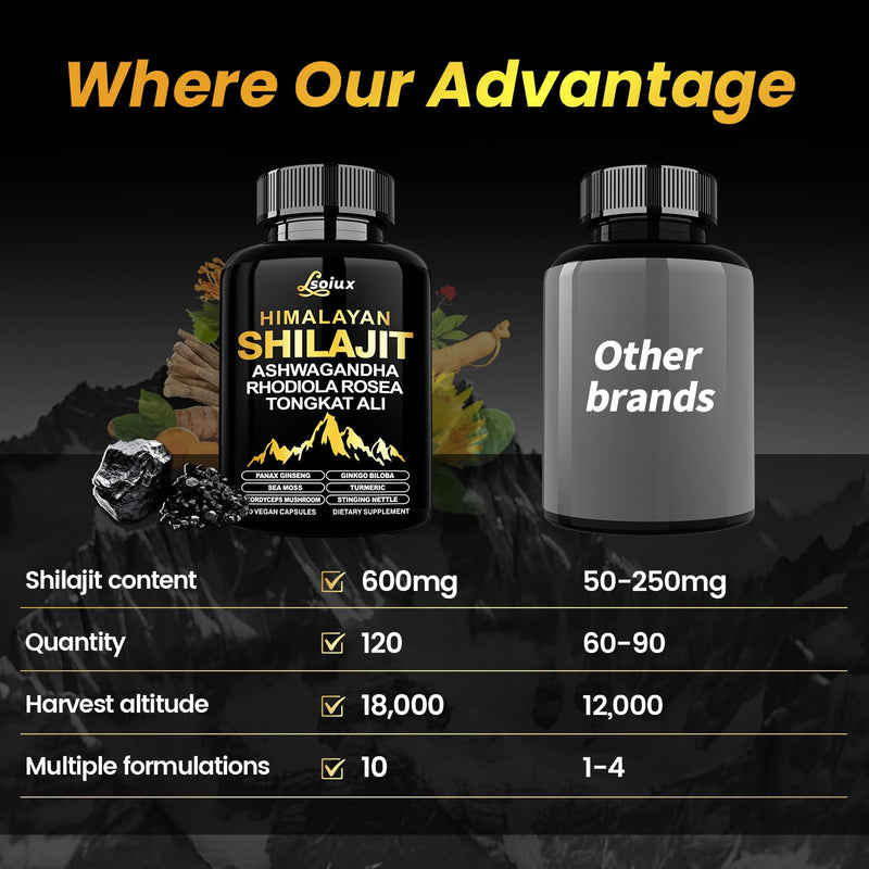 [Australia] - Shilajit for Men & Women - 10-in-1 Pure Himalayan Shilajit Capsules with Organic Ashwagandha | Rhodiola Rosea | Tongkat Ali Supplements for Lmmune Support, Energy & Endurance, Stress Less - 120 120 Count (Pack of 1) 