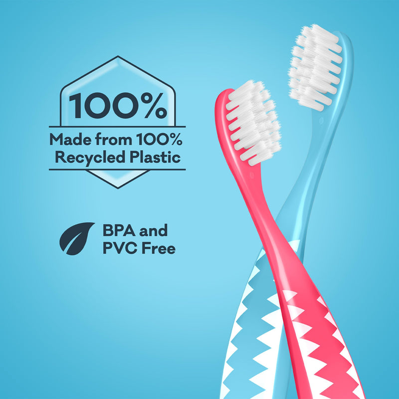[Australia] - Grin Kids 100% Recycled Toothbrush, Extra Soft, 4 Count, Blue, Gentle Care for Baby and Toddler Teeth 