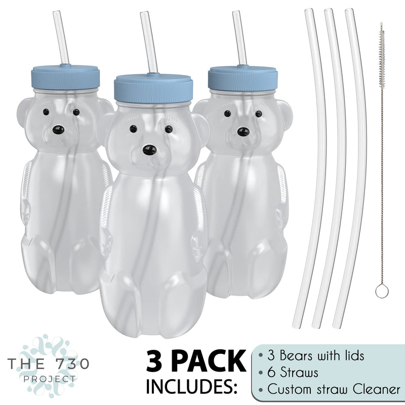 [Australia] - Honey Bear Straw Cup for Babies 3 pack;8oz straw bear cup with improved safety lid design; honeybear baby cup straw; honey bear cup; honey bear bottle.Straw learning therapy cup(Blueberry Pie-BLUE) Blueberry Pie- BLUE 