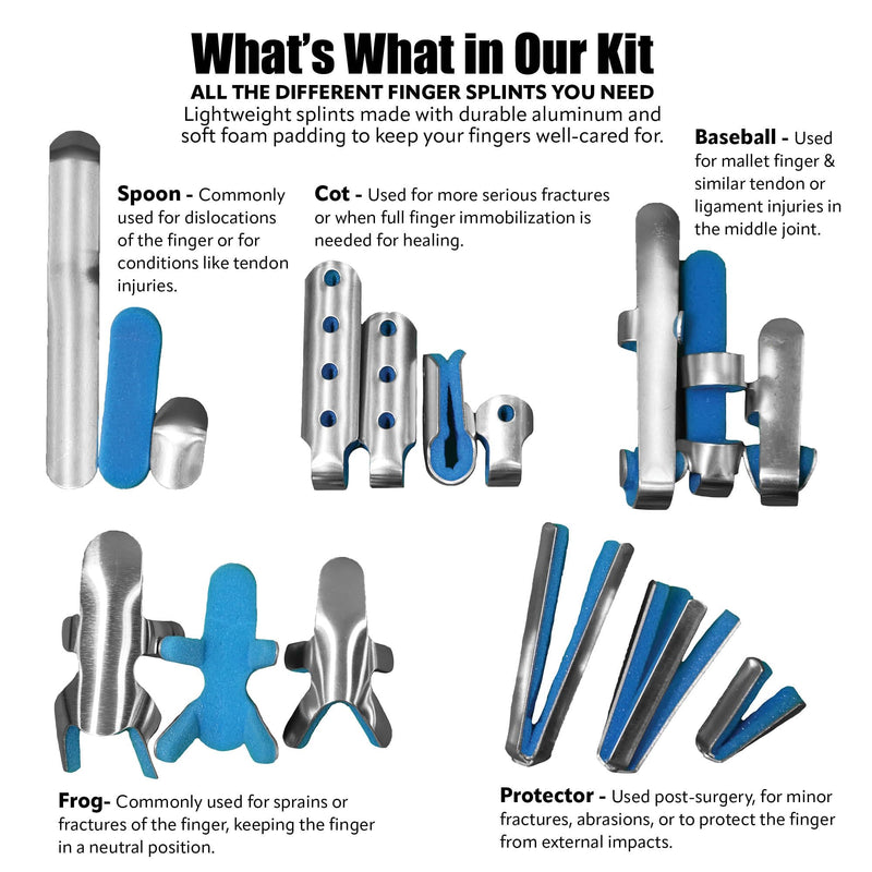 [Australia] - Brace On 48-Piece Thumb and Finger Splint Kit Hand Injury Splints, Comfortable Foam Support, Metal Splinting, 5 Assorted Styles, Thumb Brace, Finger Cots, Thumb Splint and Finger Spint and Braces 