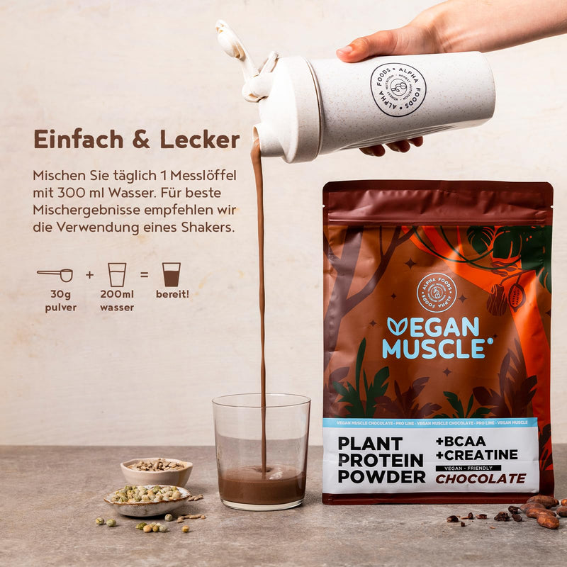 [Australia] - Vegan Protein Powder + Creatine + BCAA | Chocolate | 600g protein powder | Premium quality protein | Made in Germany | Alpha Foods 