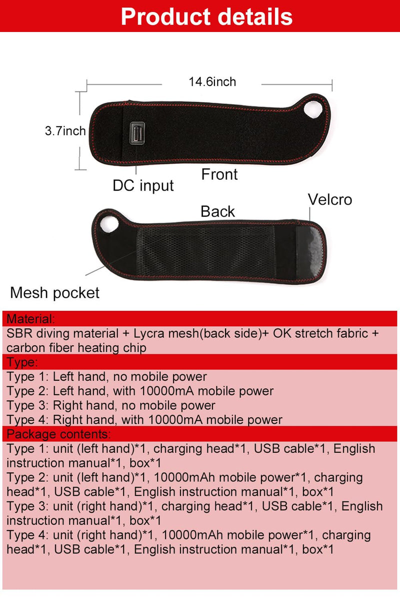 Electric Wrist Support with Heating Function Left/Right Hand | Hot Heater for Wrist Sprain & Joint Care | USB Heating | 3-Temperature Levels | Machine Washable | Black Left heating-CDB