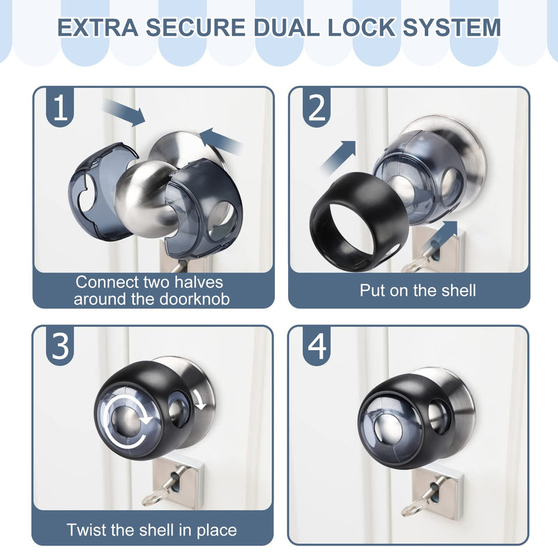 [Australia] - Improved Door Knob Covers Child Proof Door Handle Covers Child Safety, Baby Proof Door Knob Locks for Kids, 4 Pack (Clear-Black) Clear-Black 