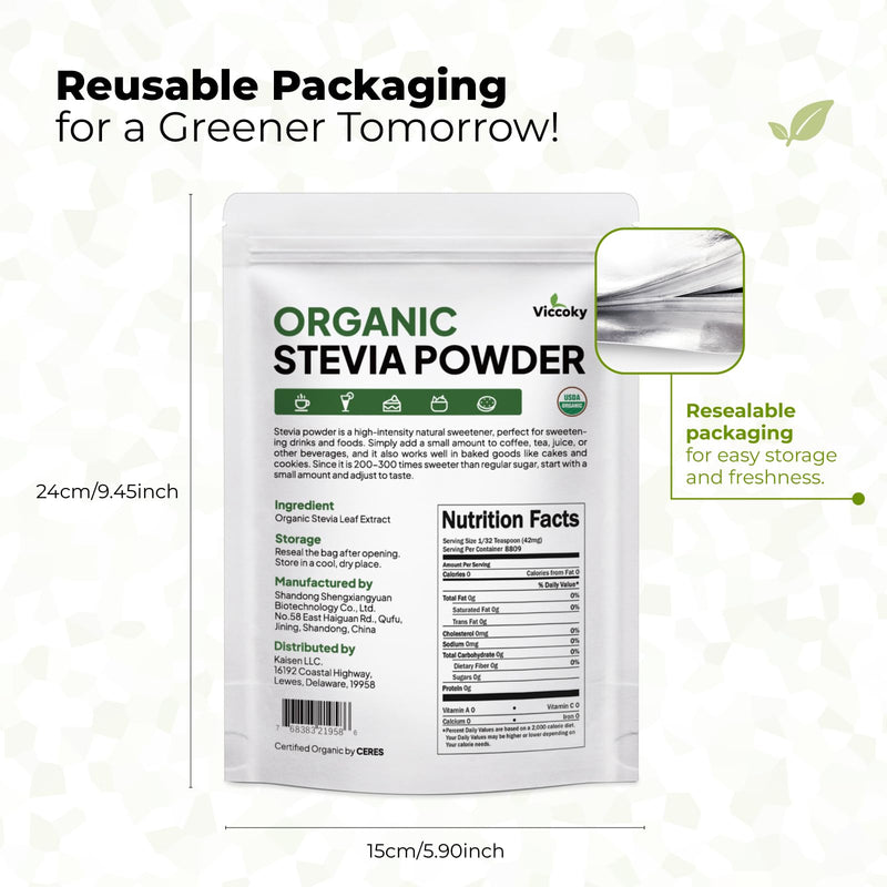[Australia] - Organic Stevia Extract Powder 13oz (370g) | Pure | Sugar-Free | 0 Calories | No Additives | Dissolves Easily | Super Sweet Sugar Substitute | Natural Sweetener 