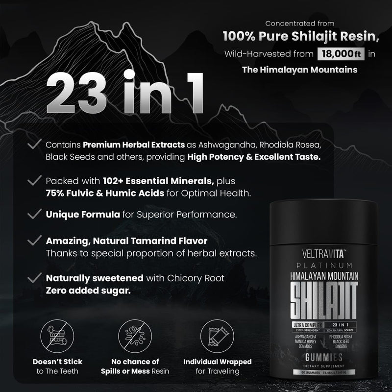 [Australia] - 28000 mg, 23-in-1, Himalayan Shilajit for Men, Ashwagandha Gummies Platinum, Irish Sea Moss Gel, Black Seed Oil, Manuka Honey Medical Grade, Tongkat Ali, Rhodiola Rosea, No Sugar, Lab Test 