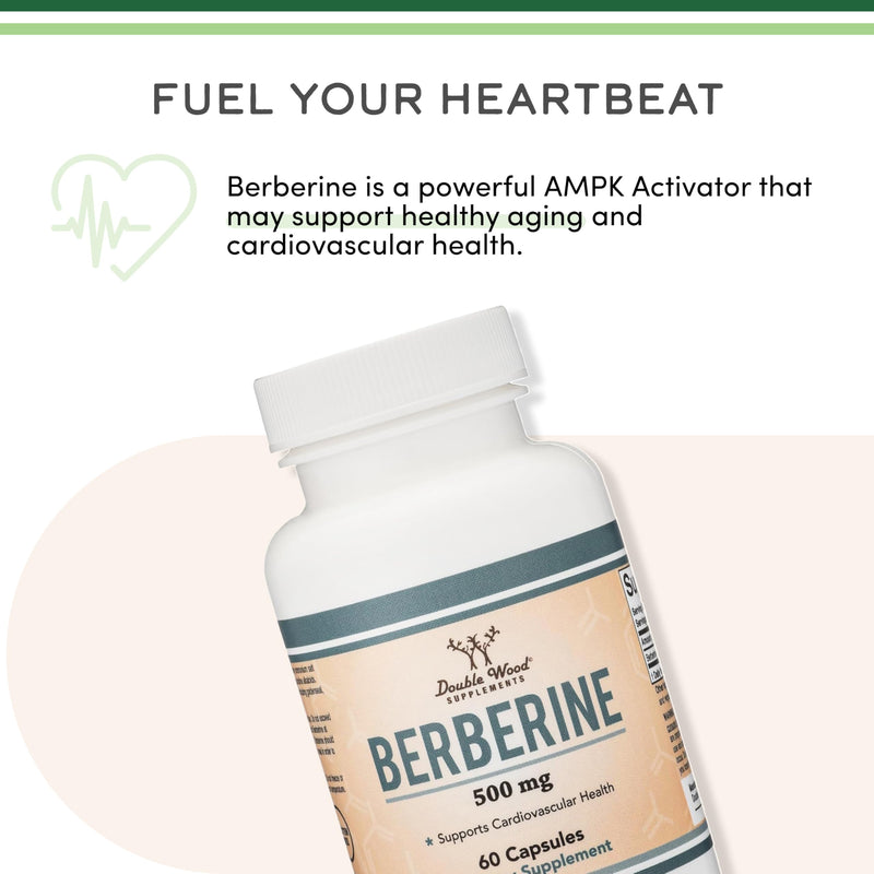 [Australia] - Berberine Supplement 500mg, 60 Capsules (Third Party Tested, Non-GMO, Gluten Free, Vegan Safe) AMPK Activator - Berberine HCL for Cardiovascular Health by Double Wood 60 Count (Pack of 1) 