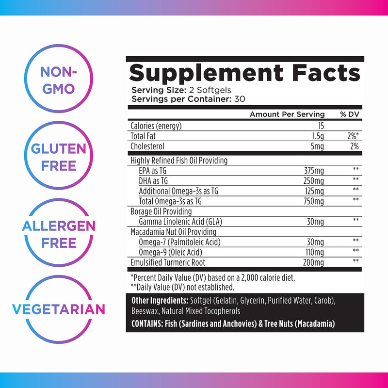 [Australia] - Livingood Daily Omega 3 6 9 Plus Turmeric Curcumin - Omega 3 Supplement (EPA & DHA) - Supports Heart Health - Joint Supplements - 60 Softgels 