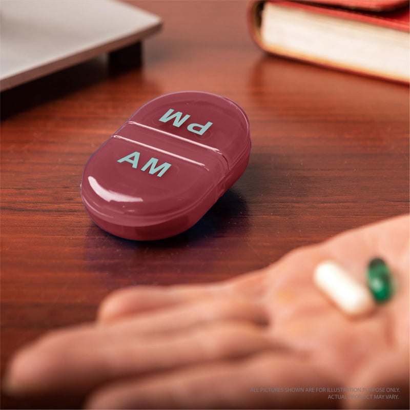 Deke Home - Pill Organizer AM PM, 2 Compartment Pill Box for Pocket or Purse, Small Daily Medicine Case, Travel Pill Holder, Easy Open Pill Container for Seniors, Vitamins & Supplements (Pink) Pink
