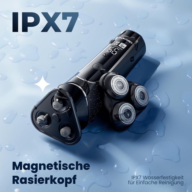 [Australia] - Men's electric razor, men's electric razor, 3D shaving beard trimmer, wet and dry razor, magnetic shaving heads, IPX7 waterproof electric razor, USB-C, 90 min runtime starry sky black 